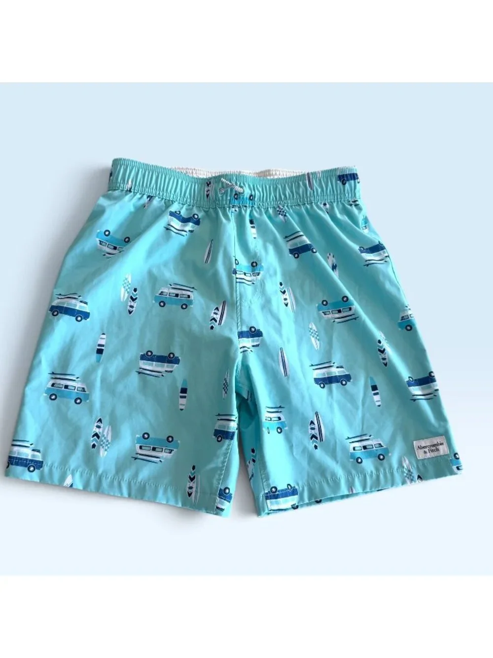 Abercrombie Kids Swim Trunks Boys 15/16 Blue Surf Van Print Lined Board Shorts